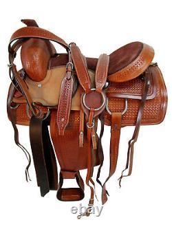 15 16 17 Used Western Saddle Roping Roper Ranch Tooled Leather Horse Trail Tack