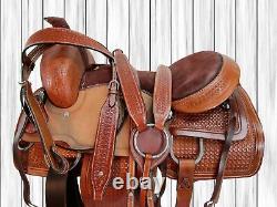 15 16 17 Used Western Saddle Roping Roper Ranch Tooled Leather Horse Trail Tack