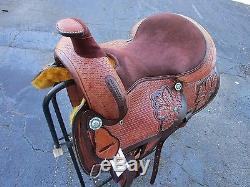 15 16 Used Roping Pleasure Ranch Floral Tooled Leather Western Horse Saddle Tack
