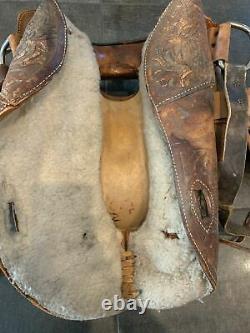 15 16 Used Western Saddle Dark Brown Barrel Leather Horse Free Shipping