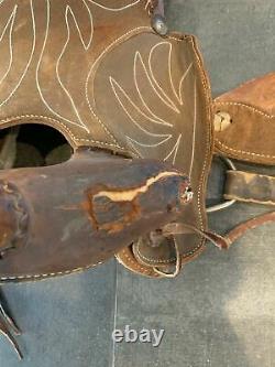 15 16 Used Western Saddle Dark Brown Barrel Leather Horse Free Shipping