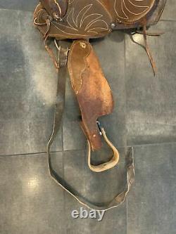 15 16 Used Western Saddle Dark Brown Barrel Leather Horse Free Shipping