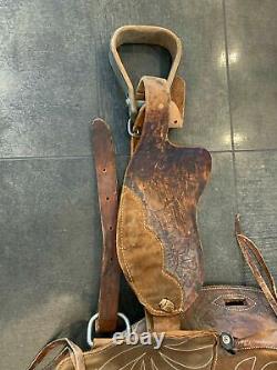 15 16 Used Western Saddle Dark Brown Barrel Leather Horse Free Shipping