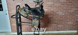 15'' #197 BLACK Big horn leather/cordura western trail saddle with matching tack