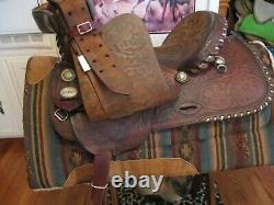 15'' #380 Vintage Crates Western Saddle Tooled Leather Fqh Bars