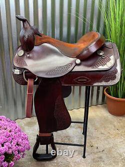 15.5 16 CONGRESS LEATHER Western Saddle w Silver Trim SOFT Leather