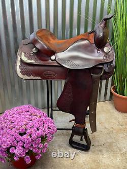 15.5 16 CONGRESS LEATHER Western Saddle w Silver Trim SOFT Leather