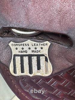 15.5 16 CONGRESS LEATHER Western Saddle w Silver Trim SOFT Leather