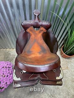 15.5 16 CONGRESS LEATHER Western Saddle w Silver Trim SOFT Leather