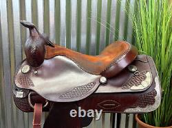 15.5 16 CONGRESS LEATHER Western Saddle w Silver Trim SOFT Leather