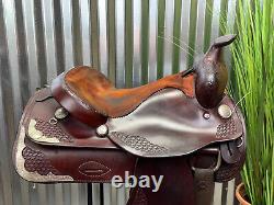 15.5 16 CONGRESS LEATHER Western Saddle w Silver Trim SOFT Leather