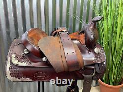 15.5 16 CONGRESS LEATHER Western Saddle w Silver Trim SOFT Leather