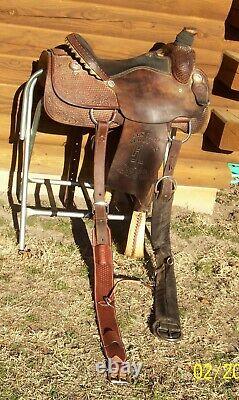 15.5 16 HR Custom Saddles Western Roping Pleasure Trail Saddle Rigged to Ride