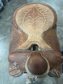 15.5 All Around Western Saddle Tooled with a Suede Padded Seat Pleasure Trail