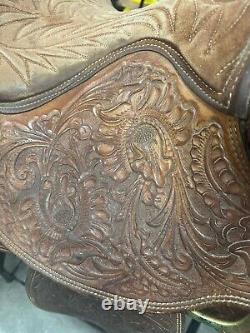 15.5 All Around Western Saddle Tooled with a Suede Padded Seat Pleasure Trail