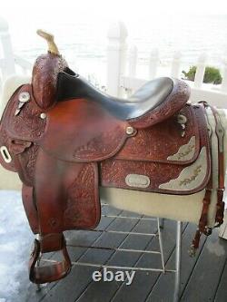 15.5'' Circle Y Equitation Western Show Saddle Tooled Leather Sqh Bars