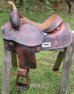 15.5 Fargo Silver Western Leather Horse Saddle with Floral Tooling