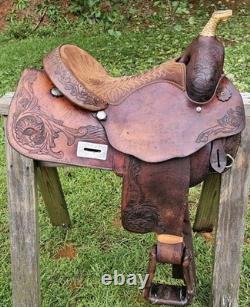 15.5 Fargo Silver Western Leather Horse Saddle with Floral Tooling