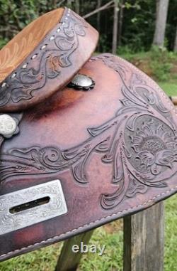 15.5 Fargo Silver Western Leather Horse Saddle with Floral Tooling