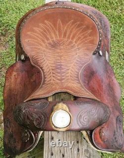 15.5 Fargo Silver Western Leather Horse Saddle with Floral Tooling