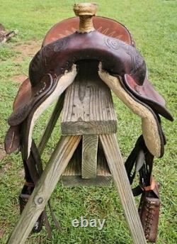 15.5 Fargo Silver Western Leather Horse Saddle with Floral Tooling