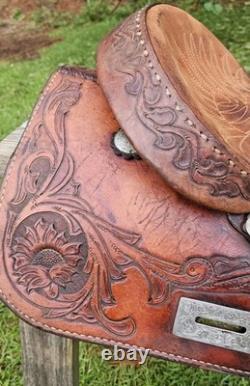 15.5 Fargo Silver Western Leather Horse Saddle with Floral Tooling
