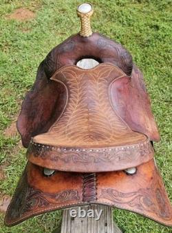 15.5 Fargo Silver Western Leather Horse Saddle with Floral Tooling