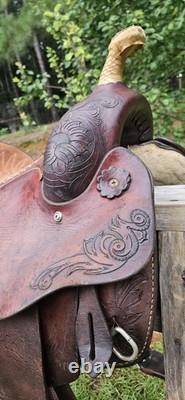 15.5 Fargo Silver Western Leather Horse Saddle with Floral Tooling