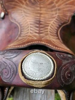15.5 Fargo Silver Western Leather Horse Saddle with Floral Tooling
