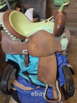 15.5 Green Ostrich Billy Cook Barrel Saddle