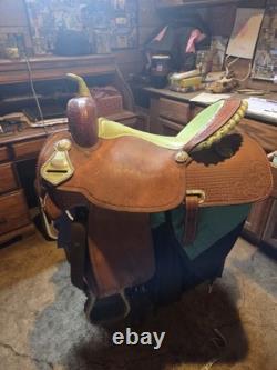 15.5 Green Ostrich Billy Cook Barrel Saddle