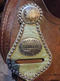 15.5 Green Ostrich Billy Cook Barrel Saddle