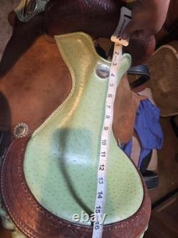 15.5 Green Ostrich Billy Cook Barrel Saddle