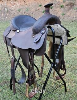 15.5 White Brand Roughout Roping Ranch Breaking Western Saddle