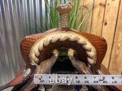 15 ALAMO Basket Tooled Western Barrel Horse Saddle Semi Bar