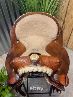 15 ALAMO Basket Tooled Western Barrel Horse Saddle Semi Bar
