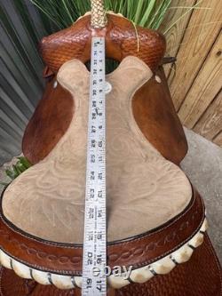 15 ALAMO Basket Tooled Western Barrel Horse Saddle Semi Bar
