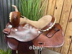 15 ALAMO Basket Tooled Western Barrel Horse Saddle Semi Bar