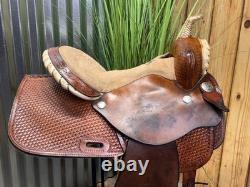 15 ALAMO Basket Tooled Western Barrel Horse Saddle Semi Bar