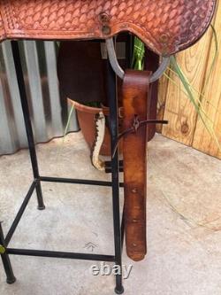 15 ALAMO Basket Tooled Western Barrel Horse Saddle Semi Bar