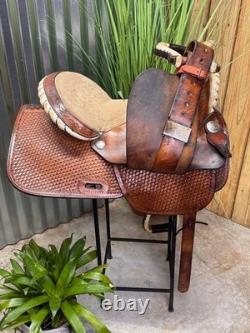 15 ALAMO Basket Tooled Western Barrel Horse Saddle Semi Bar