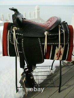 15'' ANTIQUE BIG HORN #339 BLACK DIAMOND PARADE WESTERN SADDLE FQHB w BRIDLE