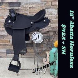 15 Abetta Hornless Trail Saddle, Western Saddle, Black Color, Clean