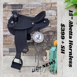 15 Abetta Hornless Trail Saddle, Western Saddle, Black Color, Clean