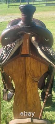 15'' American Saddlery RR W. Gulley#800 Western Leather Trail Saddle V Rigging