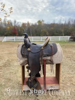 15 Antique Highback Half Seat Western Saddle with Tapaderos Maker's Mark Ille