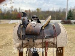 15 Antique Highback Half Seat Western Saddle with Tapaderos Maker's Mark Ille