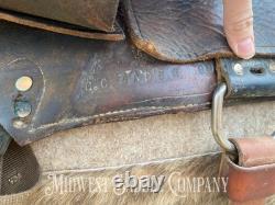 15 Antique Highback Half Seat Western Saddle with Tapaderos Maker's Mark Ille