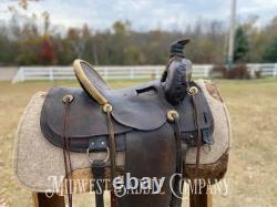 15 Antique Highback Half Seat Western Saddle with Tapaderos Maker's Mark Ille