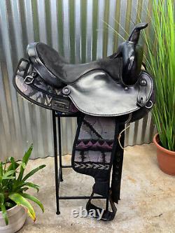 15 BIG HORN Black & Aztec Print Light Weight Western Trail Horse Saddle #187